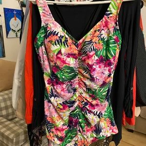 Maxine of Hollywood Floral Print Shirred Swimsuit